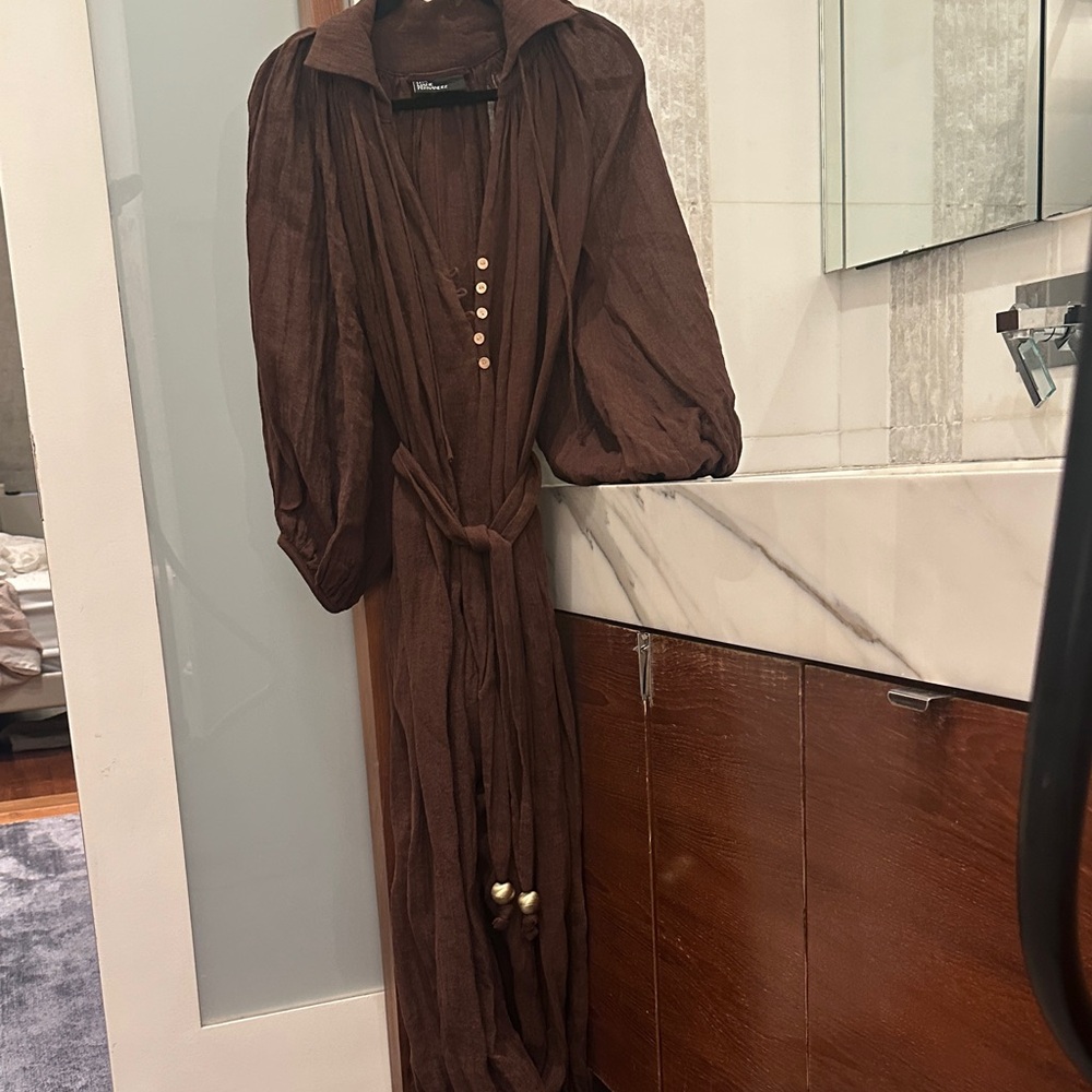 Brown Long-Sleeve jumpsuit with Belt